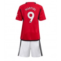 Camisa de Futebol Manchester United Anthony Martial #9 Equipamento Principal Infantil 2023-24 Manga Curta (+ Calças curtas)